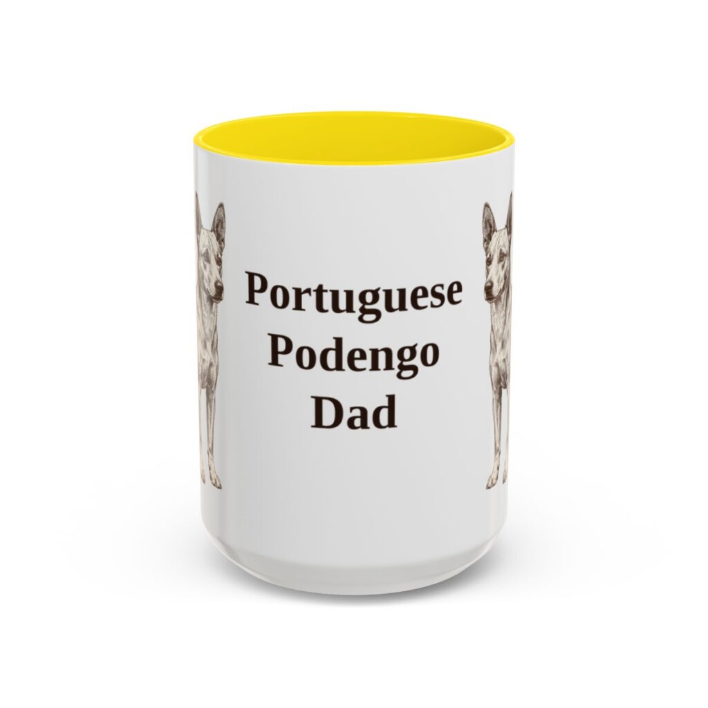 15oz Portuguese Podengo Dog Dad Mug, Yellow, front view