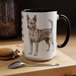 15oz Funny Portuguese Podengo Mug, Black, lifestyle photo