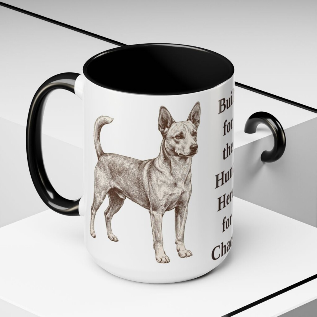 15oz Funny Portuguese Podengo Mug, Black, lifestyle photo