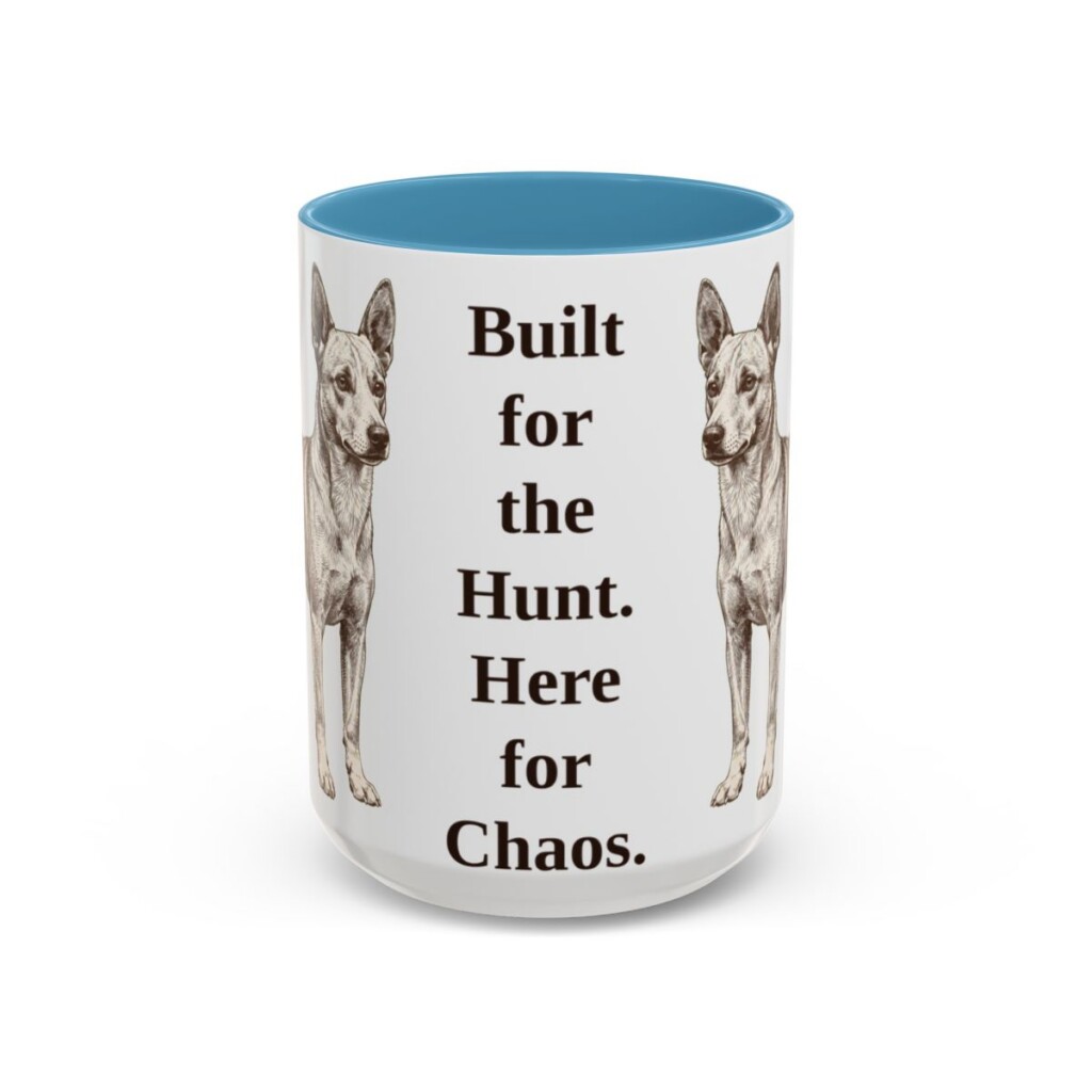 15oz Funny Portuguese Podengo Mug, Light Blue, front view