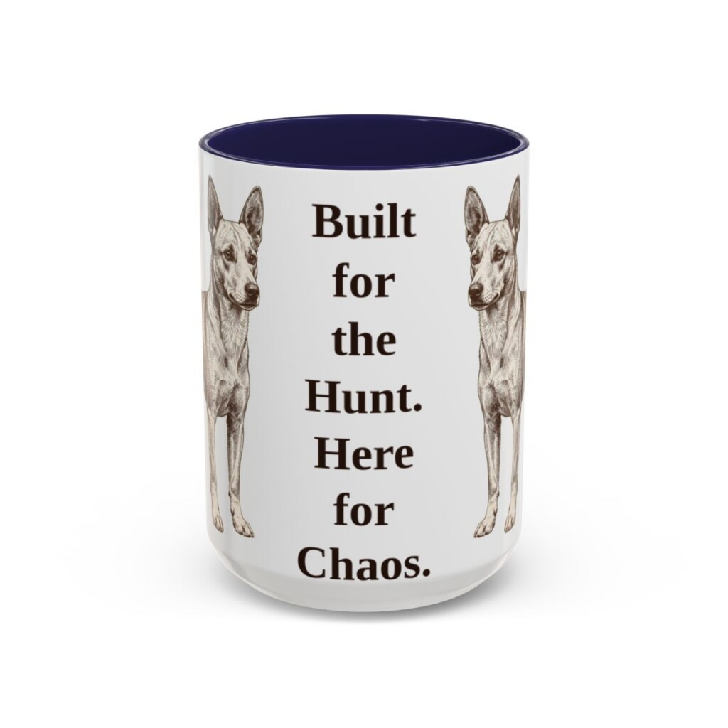 15oz Funny Portuguese Podengo Mug, Navy, front view