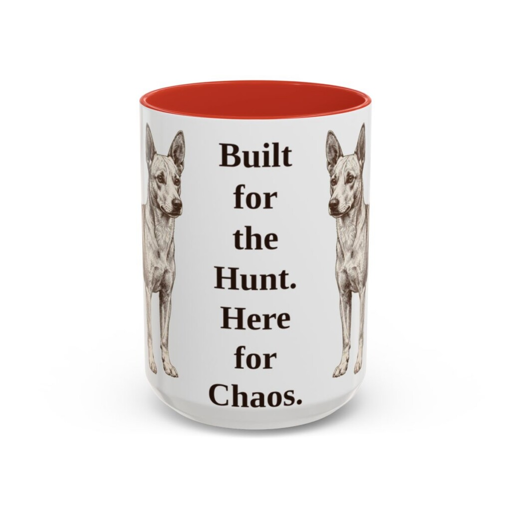 15oz Funny Portuguese Podengo Mug, Red, front view