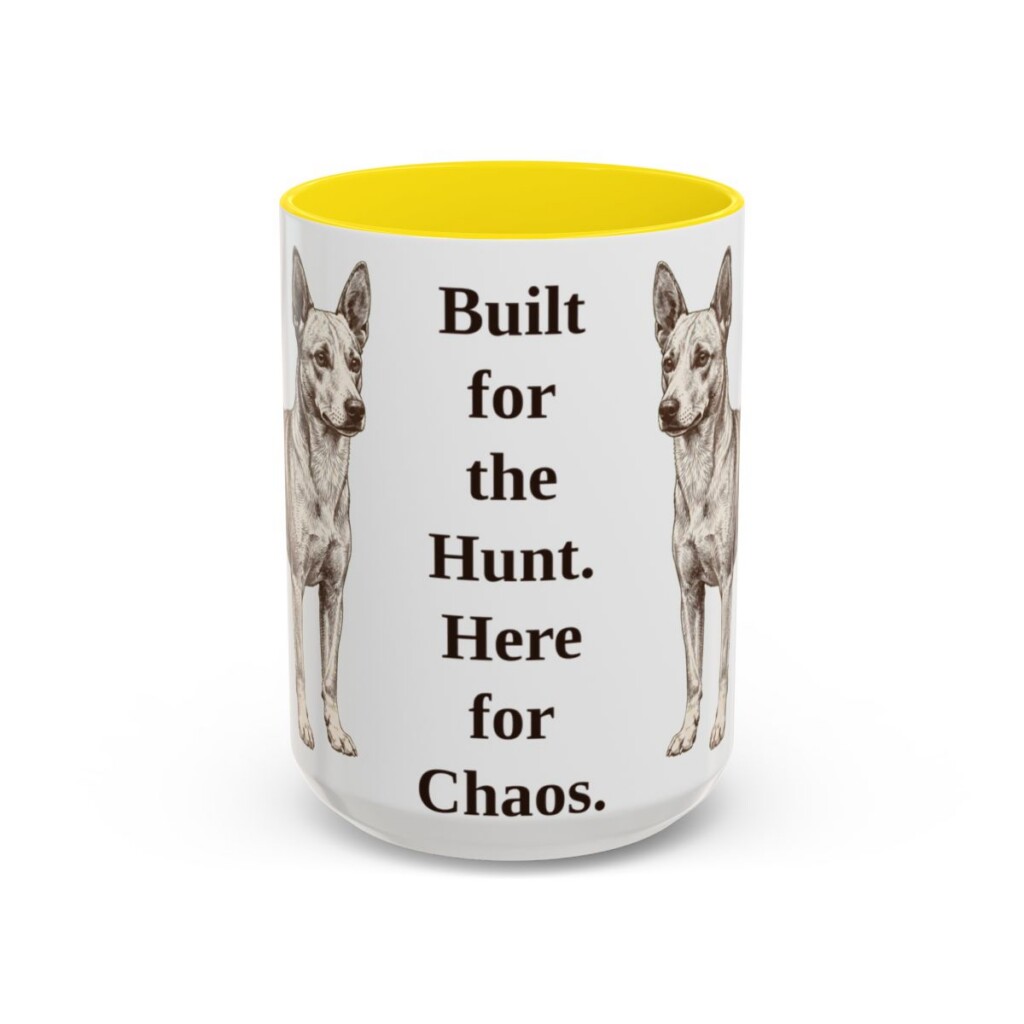 15oz Funny Portuguese Podengo Mug, Yellow, front view