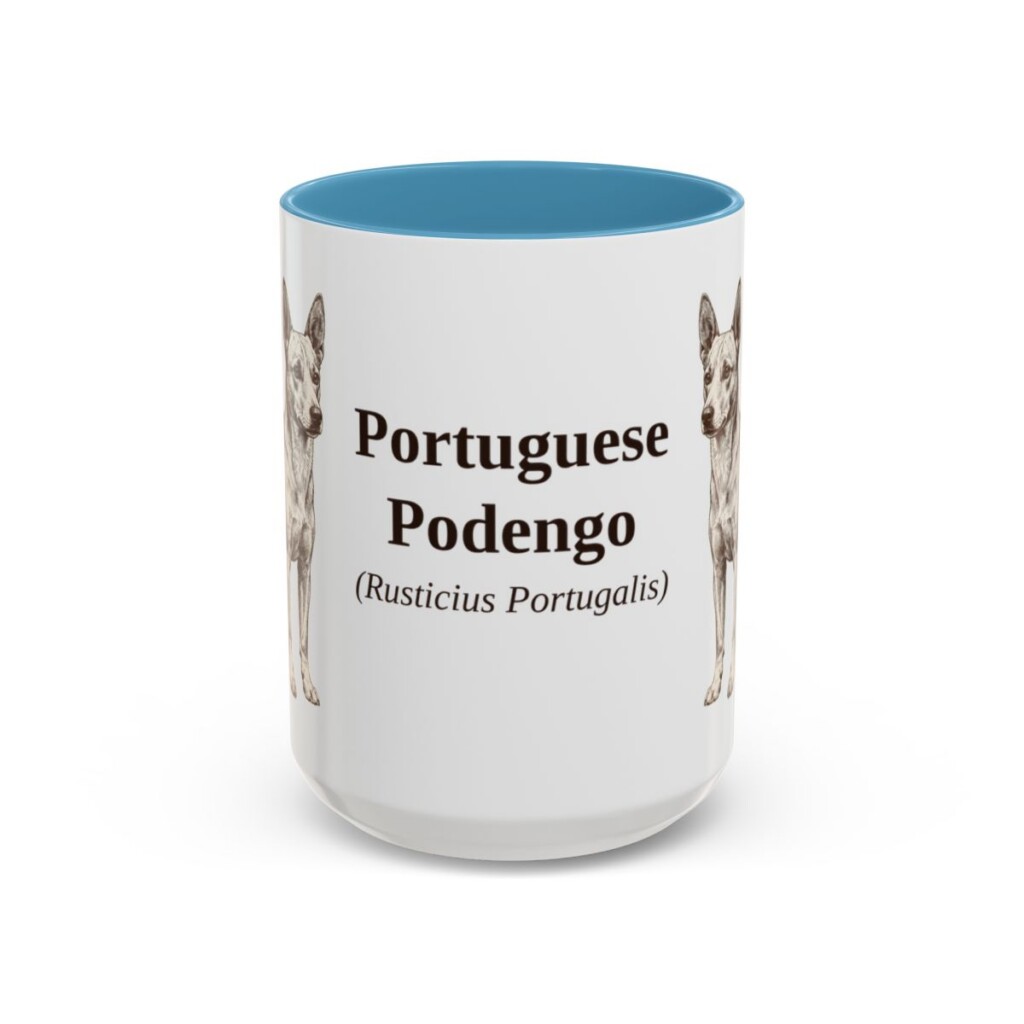 15oz-portuguese-podengo-mug-latin-light-blue 15oz Portuguese Podengo Latin Mug, Light Blue, front view