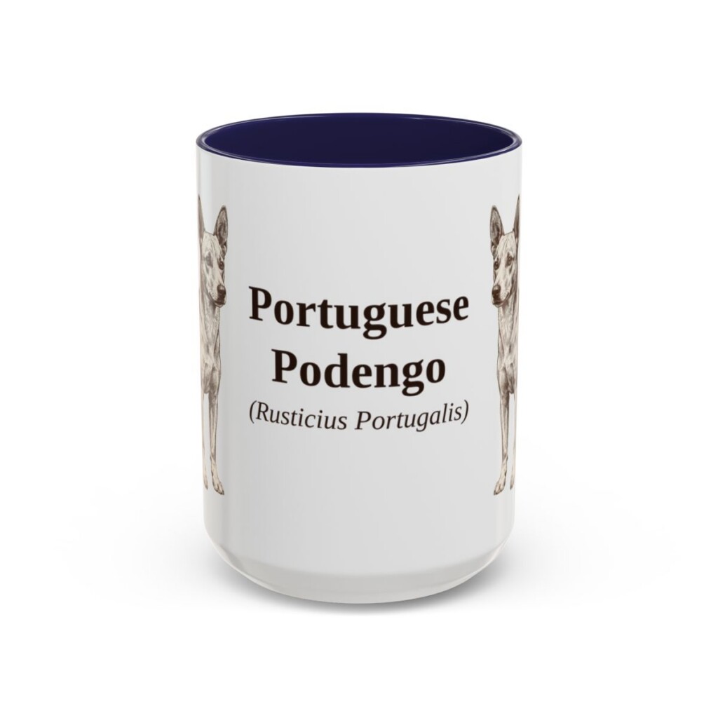 15oz-portuguese-podengo-mug-latin-navy 15oz Portuguese Podengo Latin Mug, Navy, front view