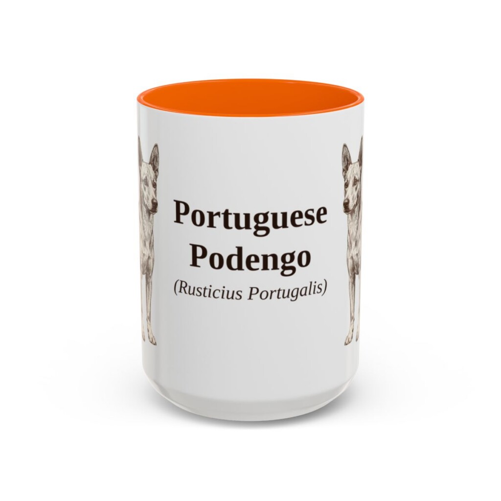 15oz-portuguese-podengo-mug-latin-orange 15oz Portuguese Podengo Latin Mug, Orange, front view