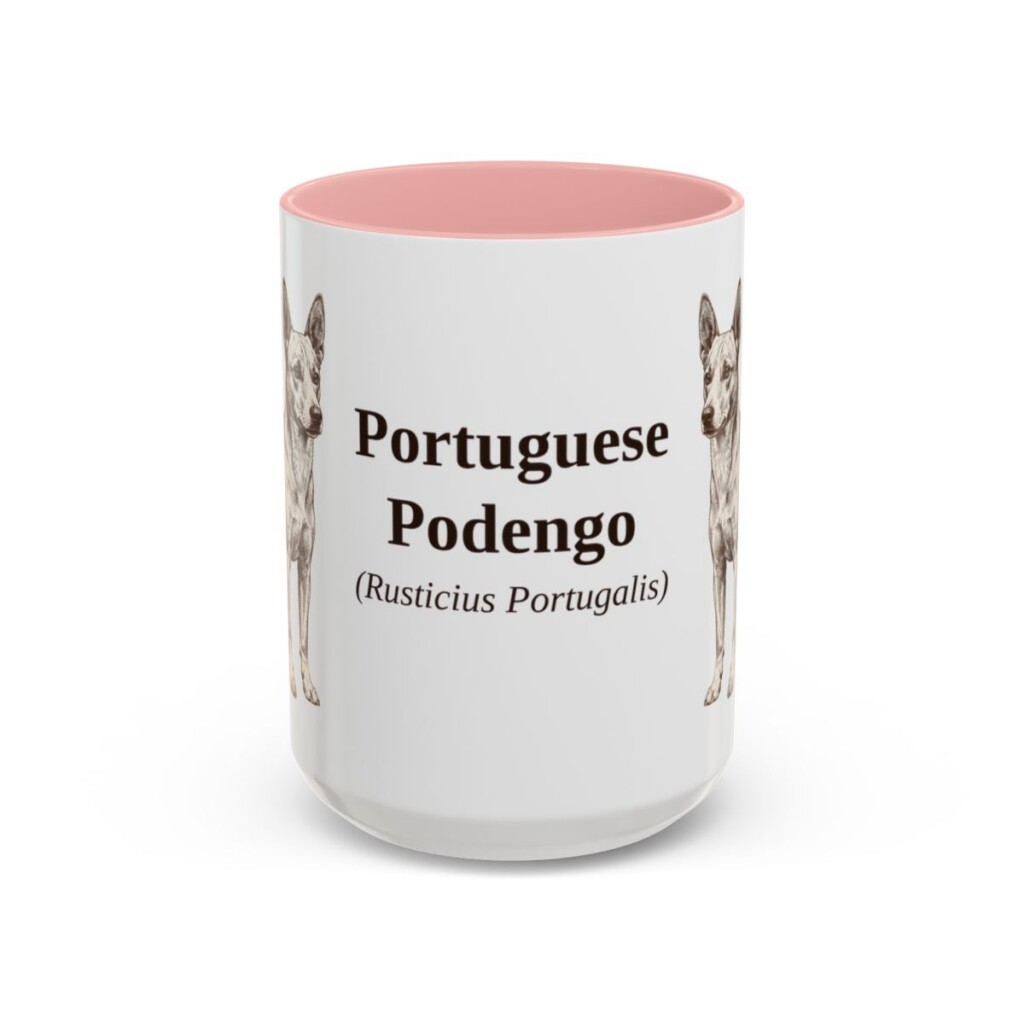 15oz-portuguese-podengo-mug-latin-pink 15oz Portuguese Podengo Latin Mug, Pink, front view