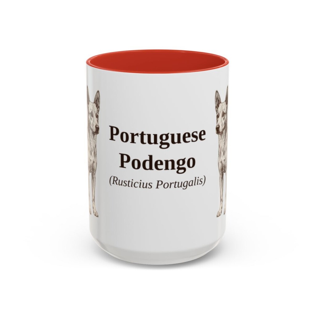 15oz-portuguese-podengo-mug-latin-red 15oz Portuguese Podengo Latin Mug, Red, front view