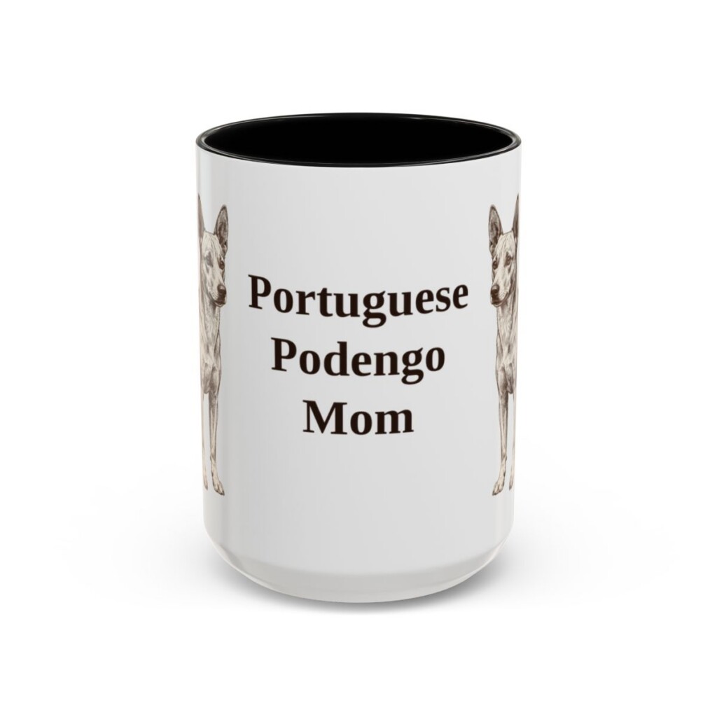 15oz Portuguese Podengo Dog Mom Mug, Black, front view