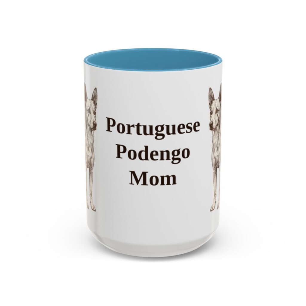 15oz Portuguese Podengo Dog Mom Mug, Light Blue, front view