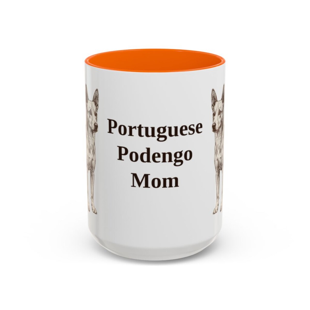 15oz Portuguese Podengo Dog Mom Mug, Orange, front view