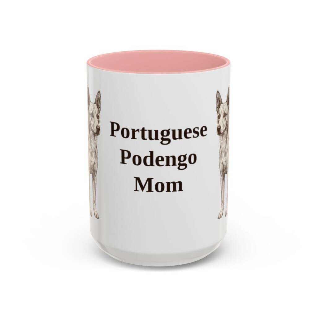 15oz Portuguese Podengo Dog Mom Mug, Pink, front view