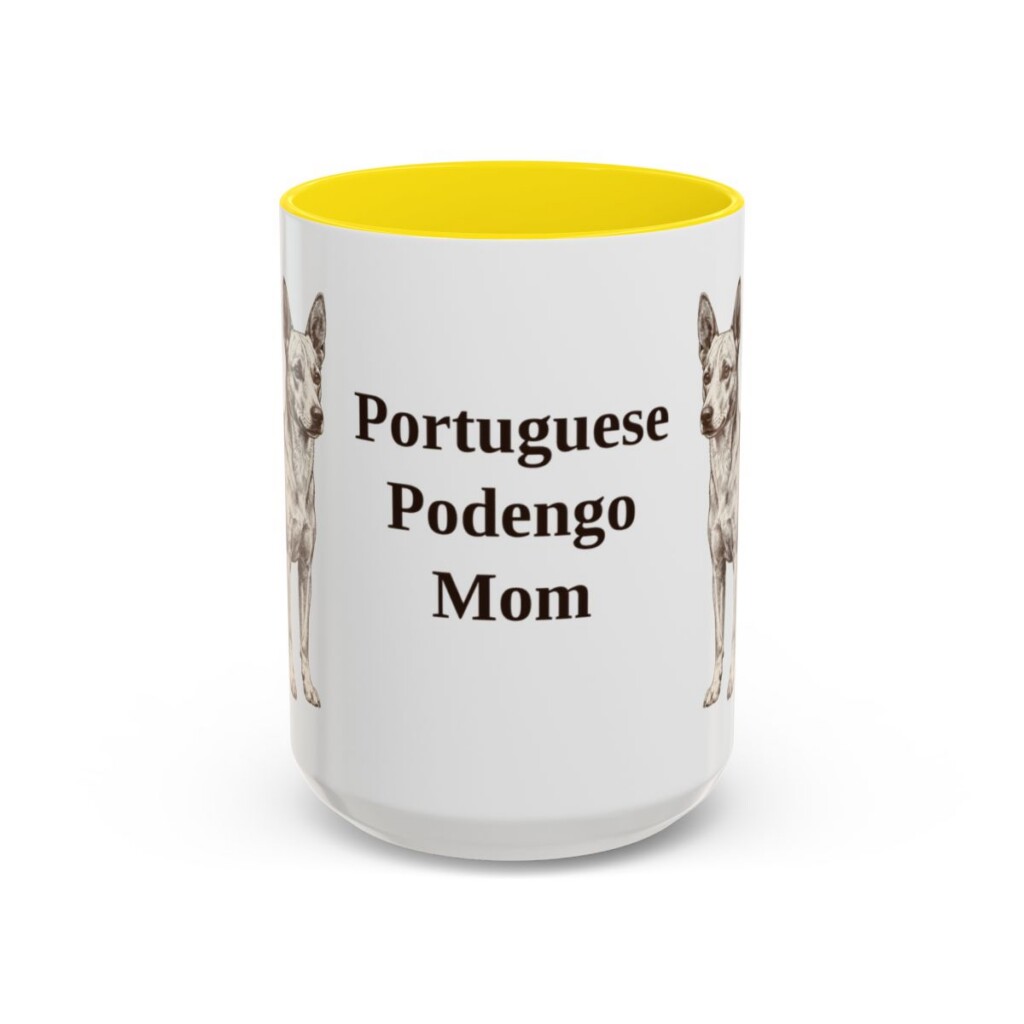 15oz Portuguese Podengo Dog Mom Mug, Yellow, front view