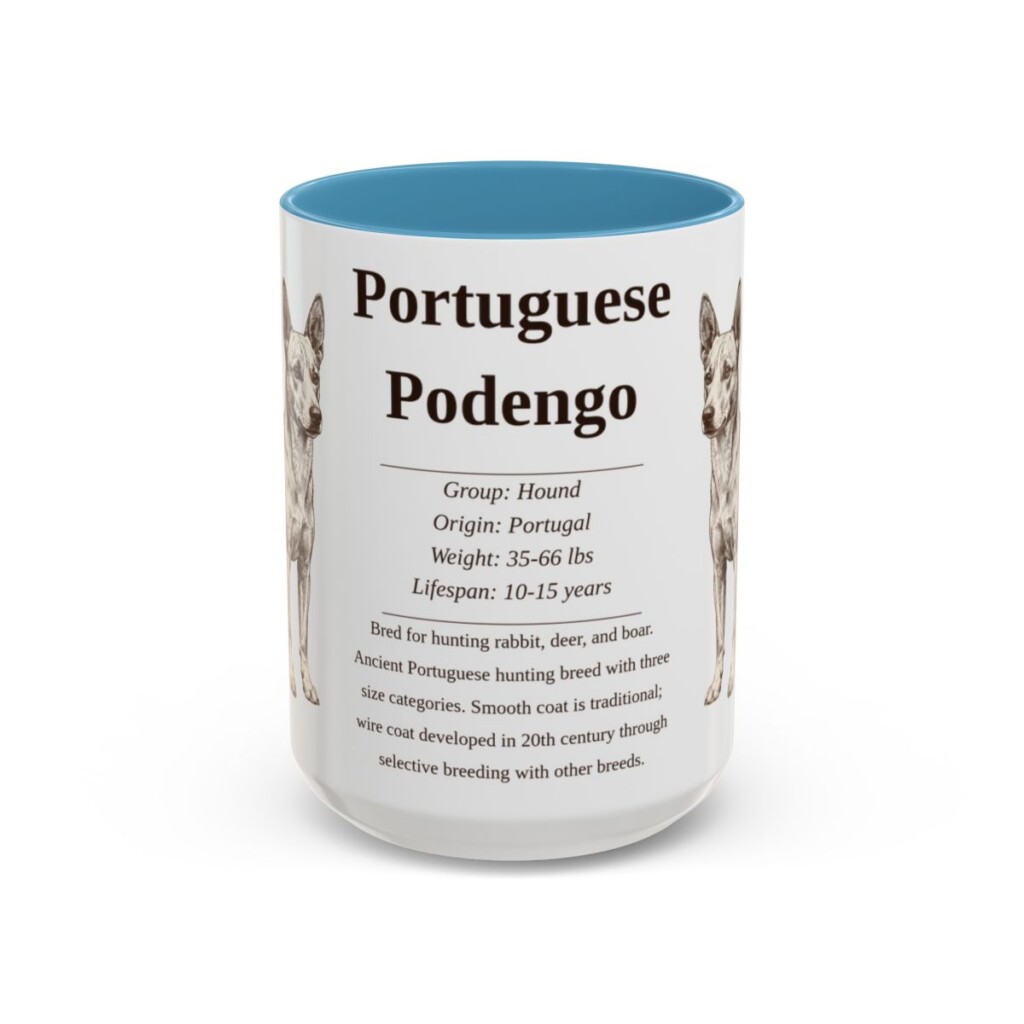 15oz Portuguese Podengo Mug, Light Blue, front view