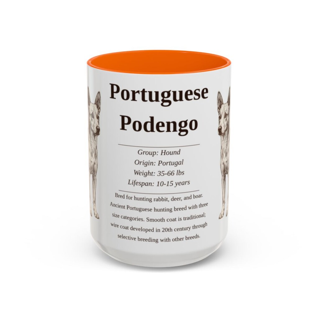 15oz Portuguese Podengo Mug, Orange, front view