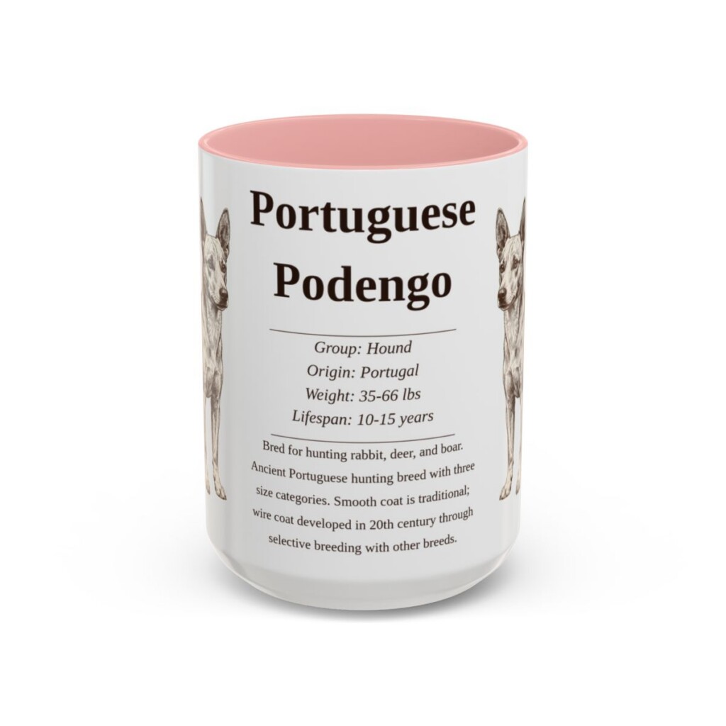 15oz Portuguese Podengo Mug, Pink, front view