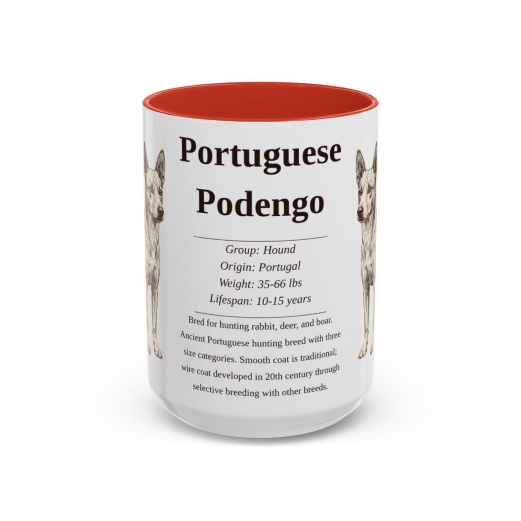 15oz Portuguese Podengo Mug, Red, front view