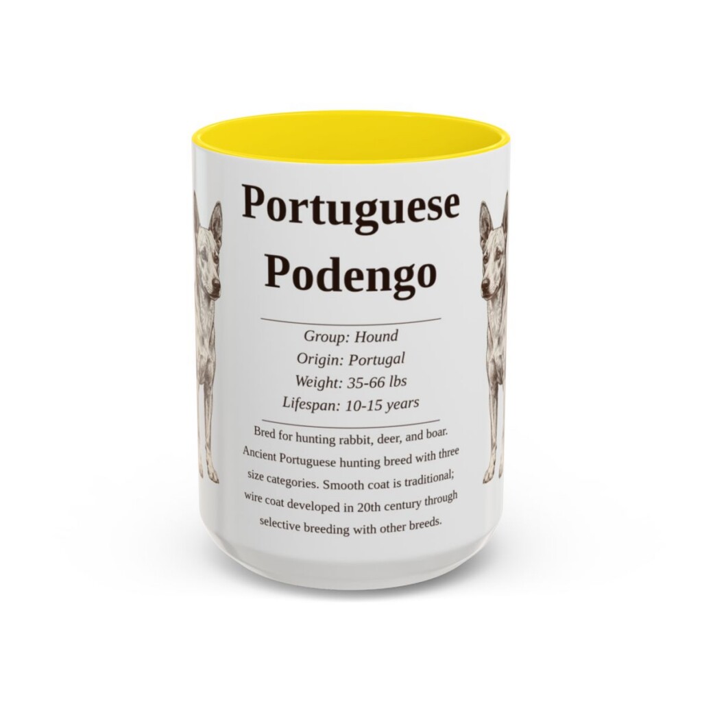 15oz Portuguese Podengo Mug, Yellow, front view