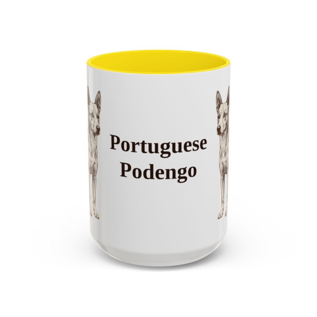 15oz Portuguese Podengo Mug, Yellow, front view