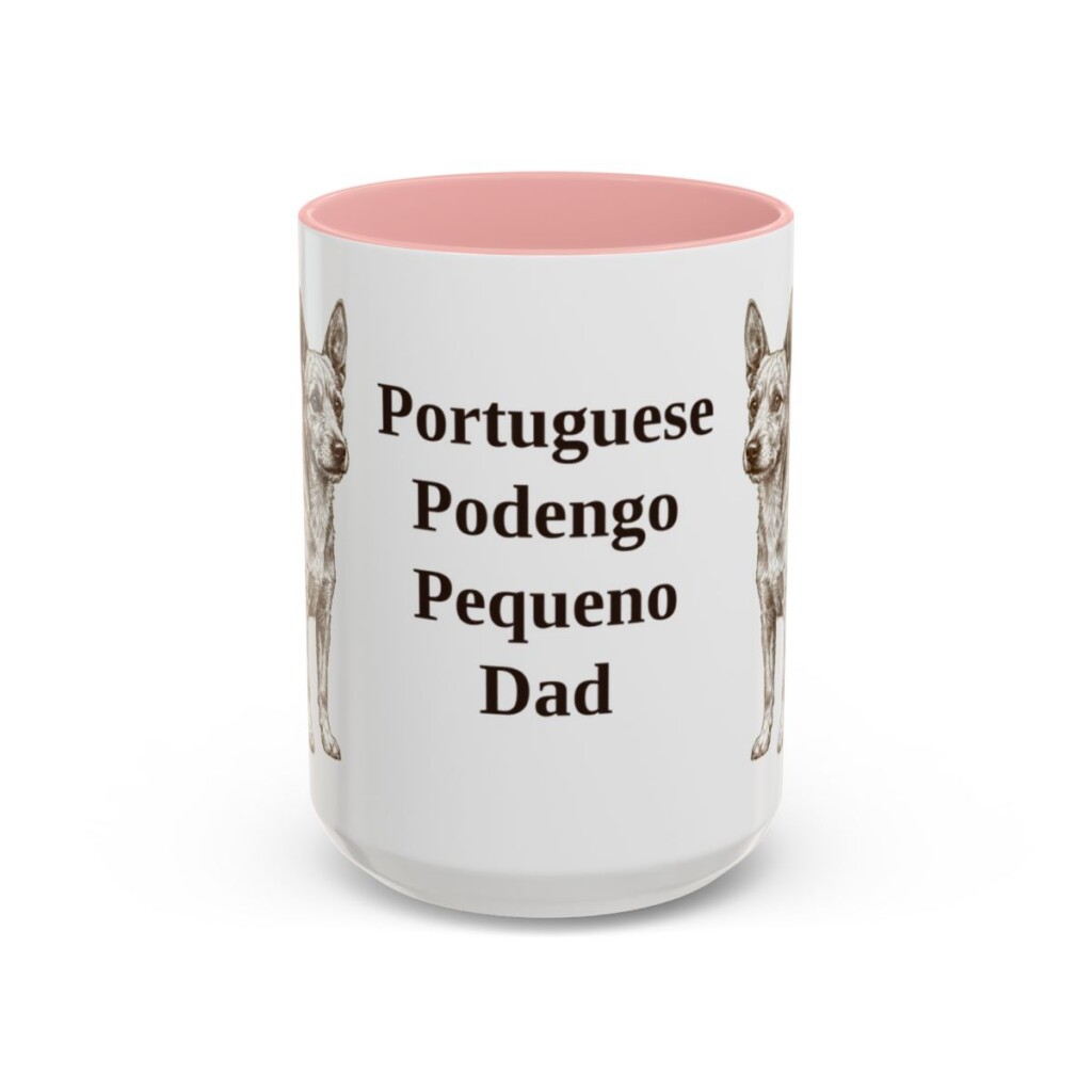 15oz Portuguese Podengo Pequeno Dog Dad Mug, Pink, front view