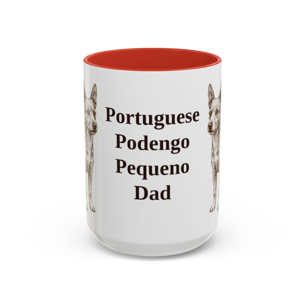 15oz Portuguese Podengo Pequeno Dog Dad Mug, Red, front view