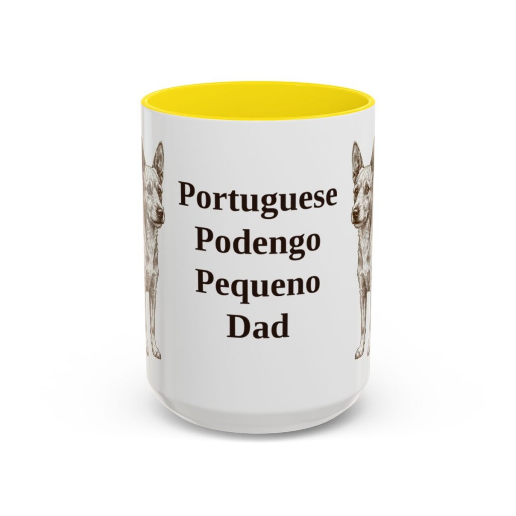 15oz Portuguese Podengo Pequeno Dog Dad Mug, Yellow, front view