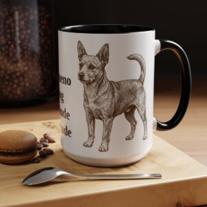 15oz Funny Portuguese Podengo Pequeno Mug, Black, lifestyle photo