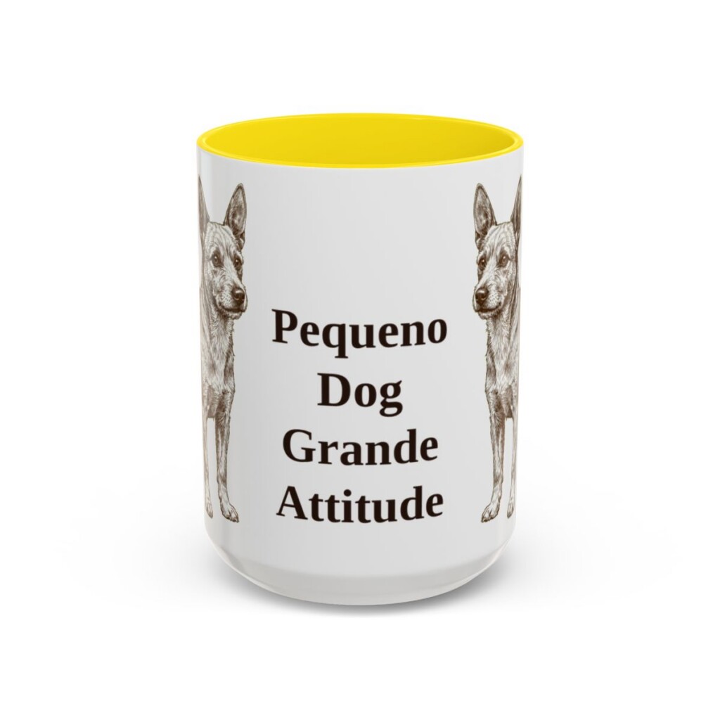 15oz Funny Portuguese Podengo Pequeno Mug, Yellow, front view
