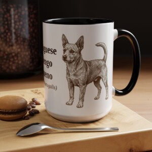 15oz Portuguese Podengo Pequeno Latin Mug, Black, lifestyle photo