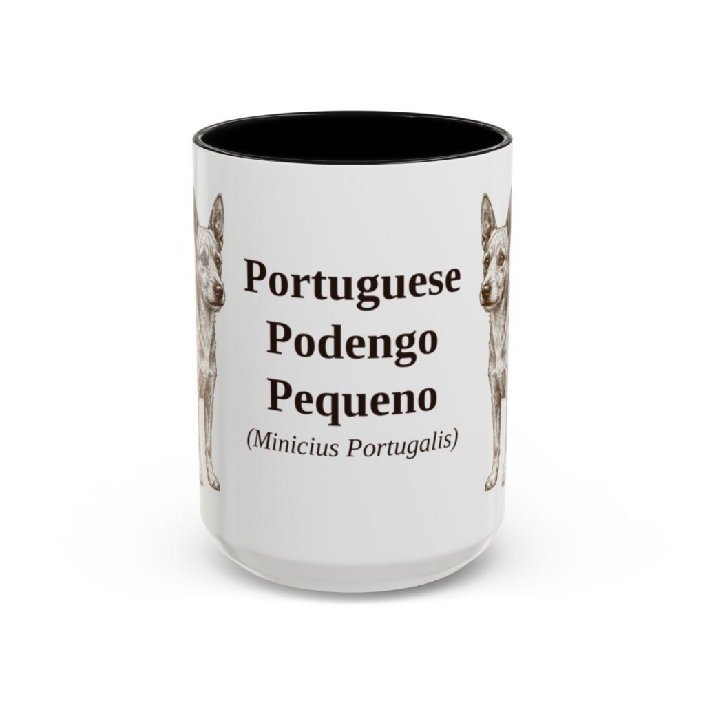 15oz Portuguese Podengo Pequeno Latin Mug, Black, front view