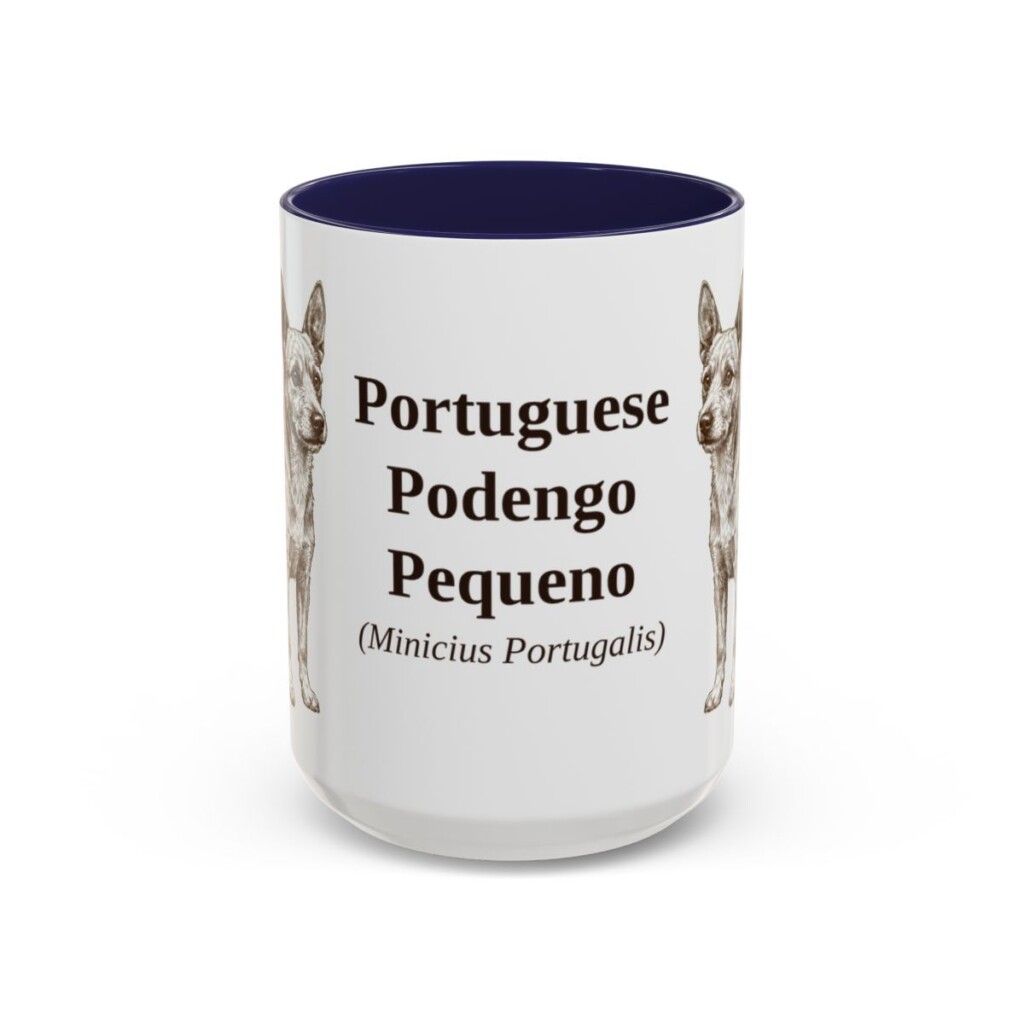 15oz Portuguese Podengo Pequeno Latin Mug, Navy, front view