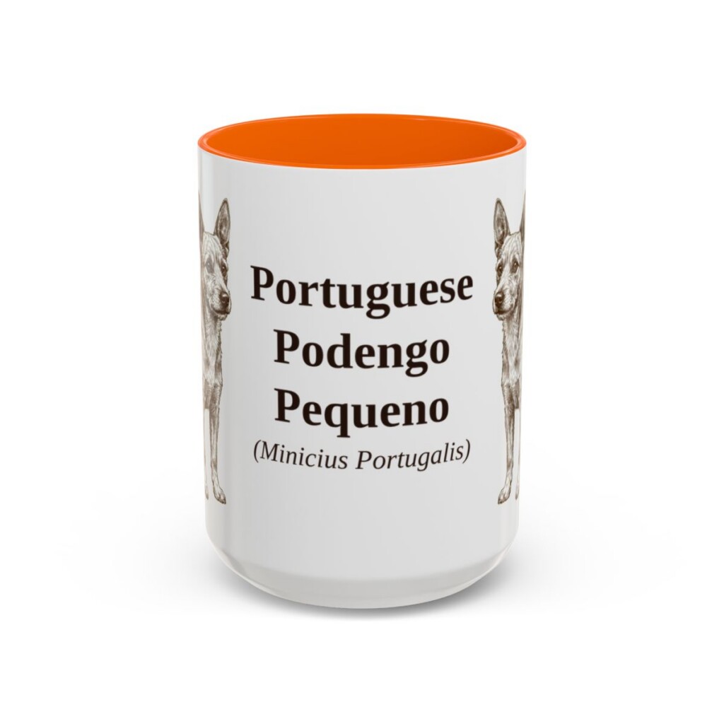 15oz Portuguese Podengo Pequeno Latin Mug, Orange, front view