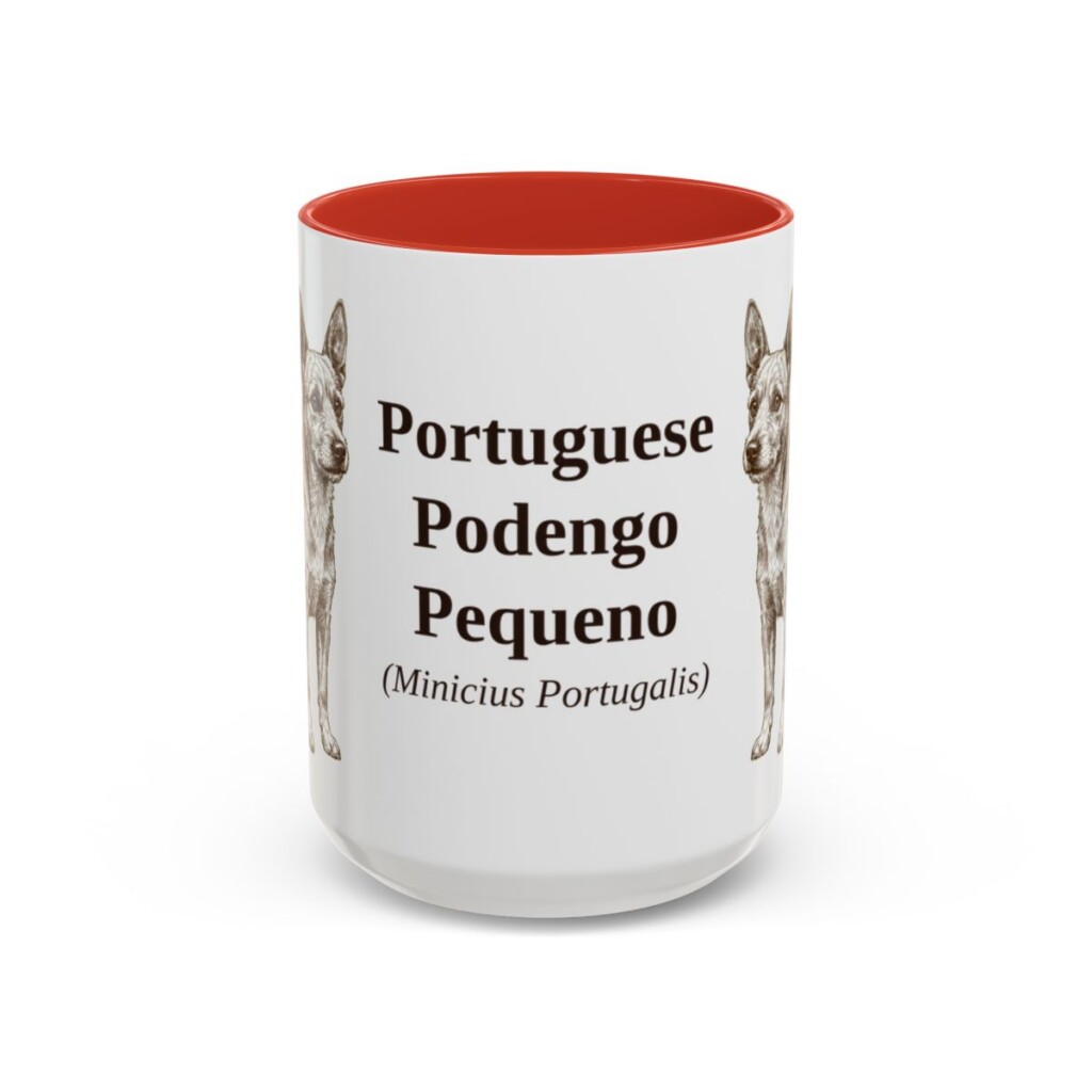 15oz Portuguese Podengo Pequeno Latin Mug, Red, front view