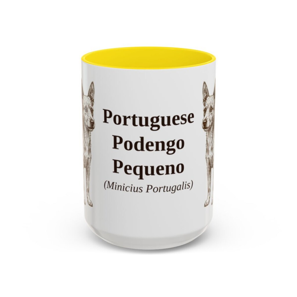 15oz Portuguese Podengo Pequeno Latin Mug, Yellow, front view