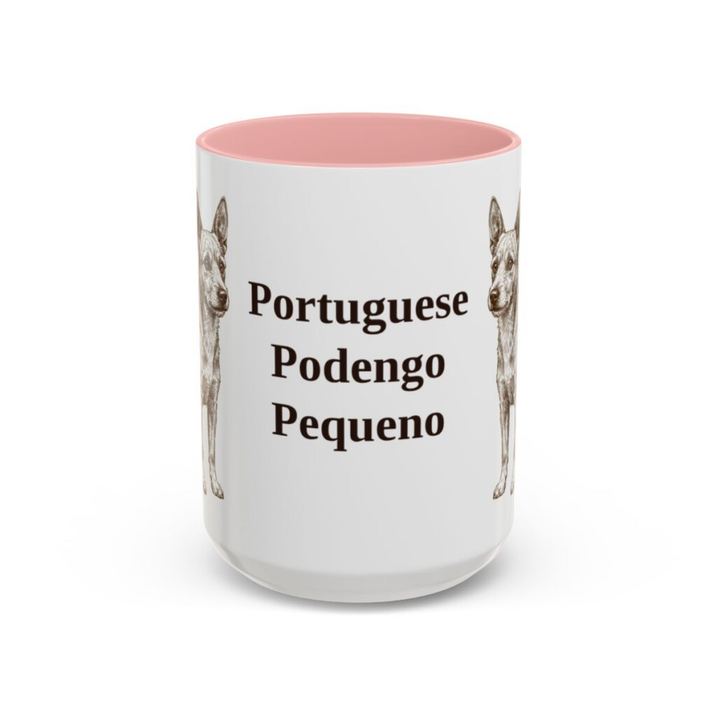 15oz-portuguese-podengo-pequeno-mug-pink 15oz Portuguese Podengo Pequeno Mug, Pink, front view