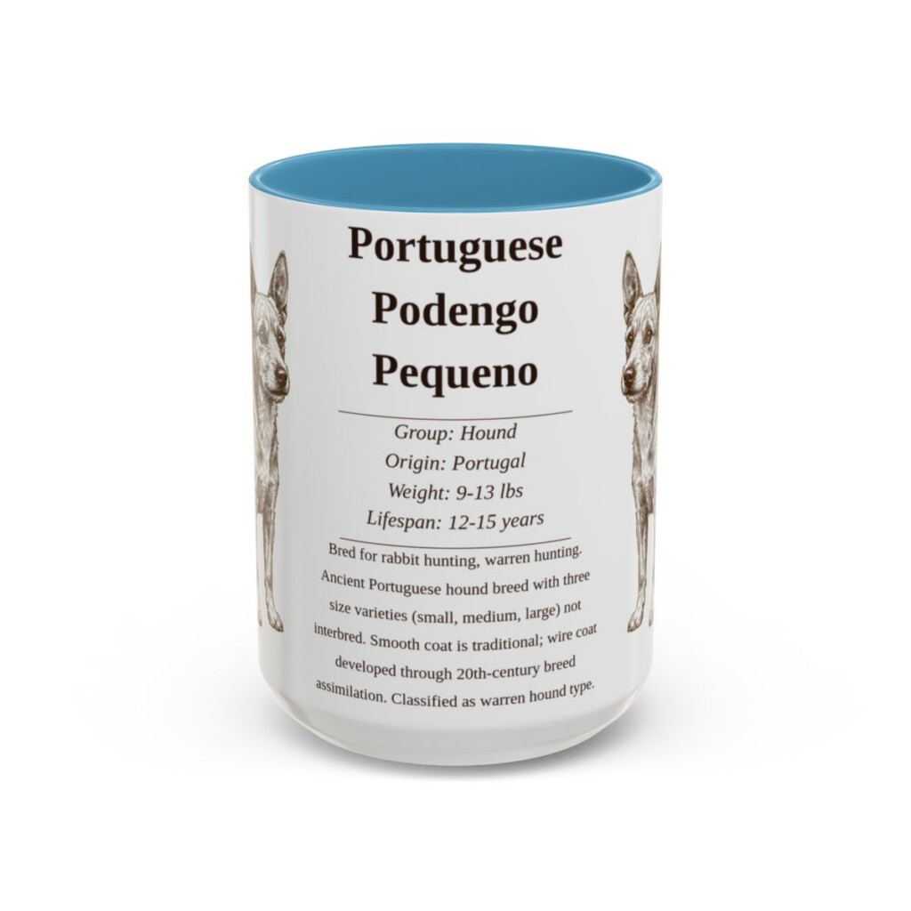 15oz-portuguese-podengo-pequeno-mug-writeup-light-blue 15oz Portuguese Podengo Pequeno Mug, Light Blue, front view
