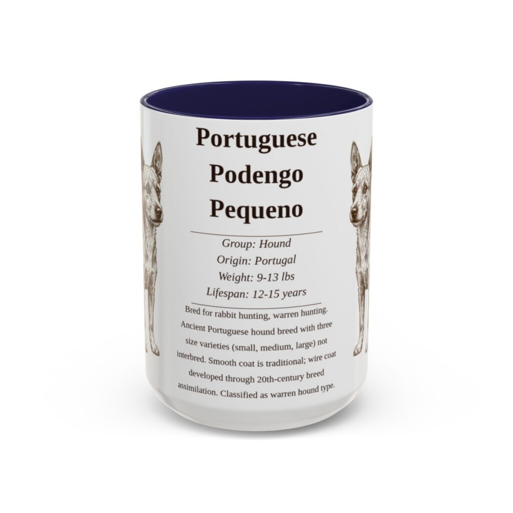 15oz-portuguese-podengo-pequeno-mug-writeup-navy 15oz Portuguese Podengo Pequeno Mug, Navy, front view