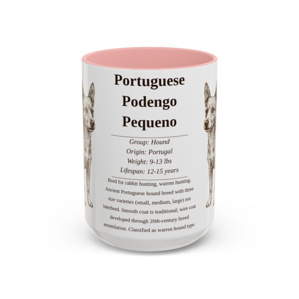 15oz-portuguese-podengo-pequeno-mug-writeup-pink 15oz Portuguese Podengo Pequeno Mug, Pink, front view