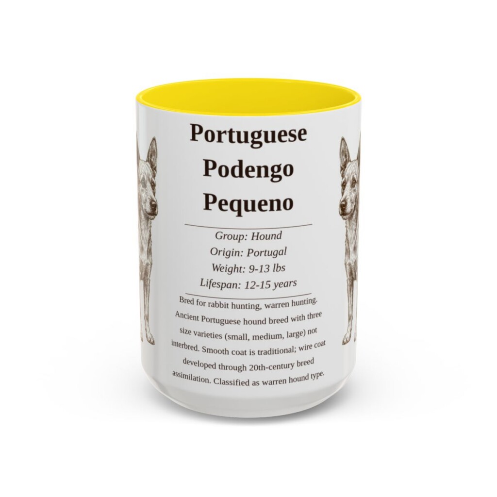 15oz-portuguese-podengo-pequeno-mug-writeup-yellow 15oz Portuguese Podengo Pequeno Mug, Yellow, front view
