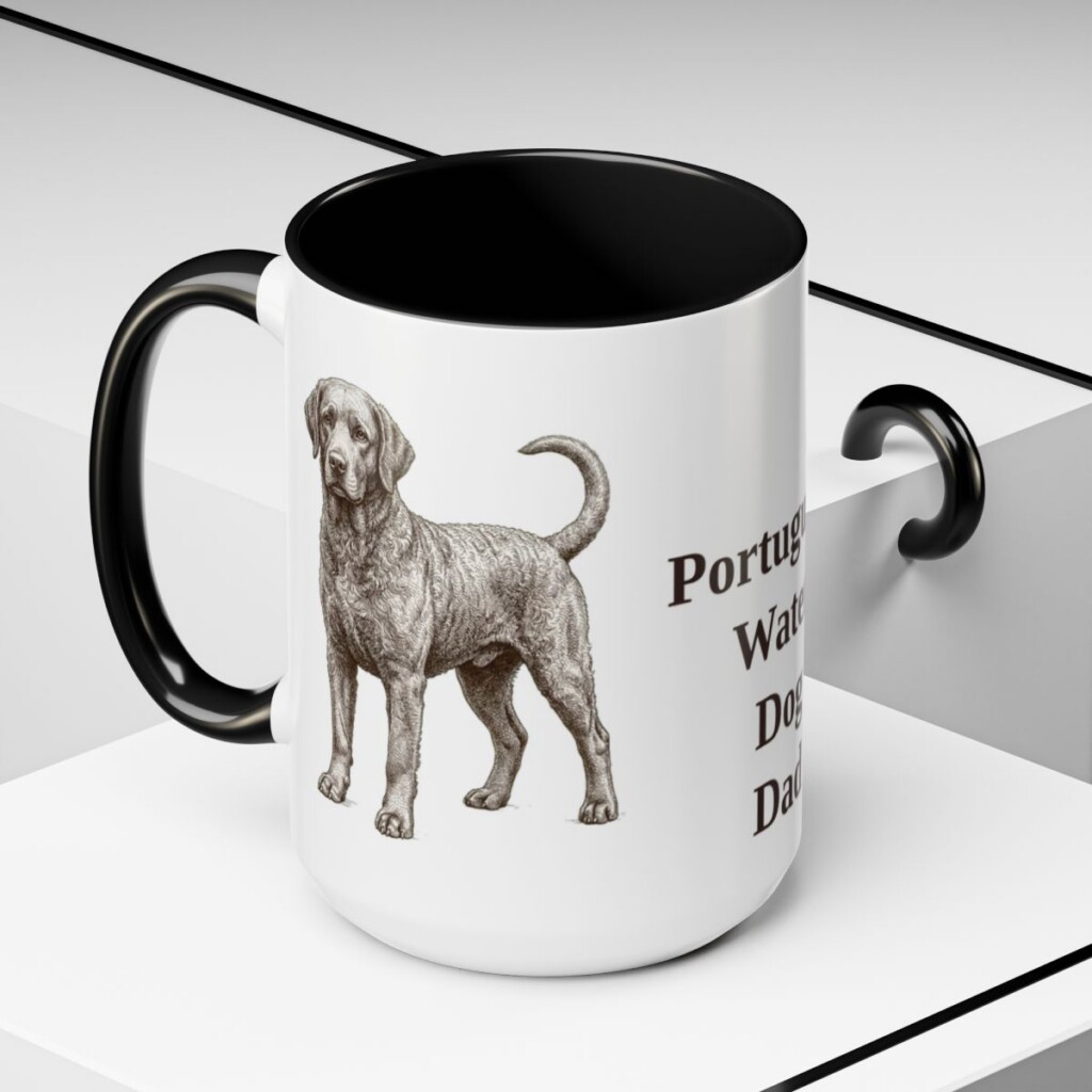 15oz Portuguese Water Dog Dog Dad Mug, Black, lifestyle photo