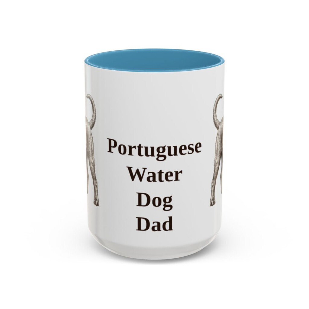 15oz Portuguese Water Dog Dog Dad Mug, Light Blue, front view