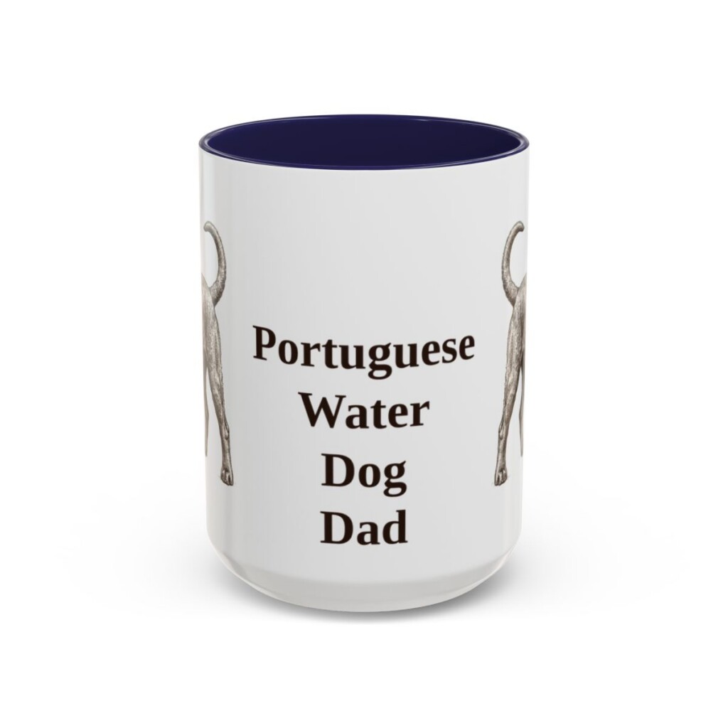 15oz Portuguese Water Dog Dog Dad Mug, Navy, front view