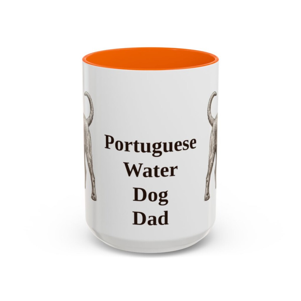15oz Portuguese Water Dog Dog Dad Mug, Orange, front view