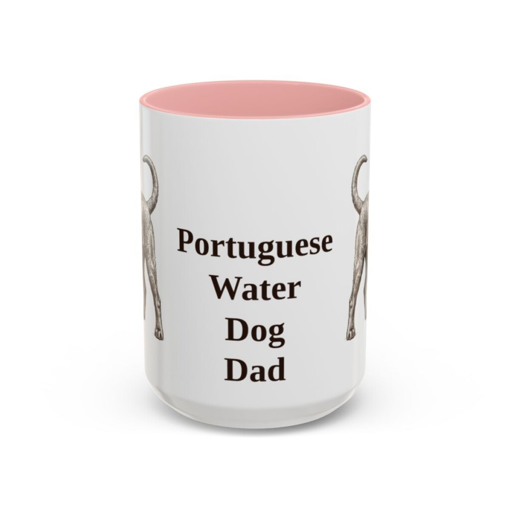 15oz Portuguese Water Dog Dog Dad Mug, Pink, front view