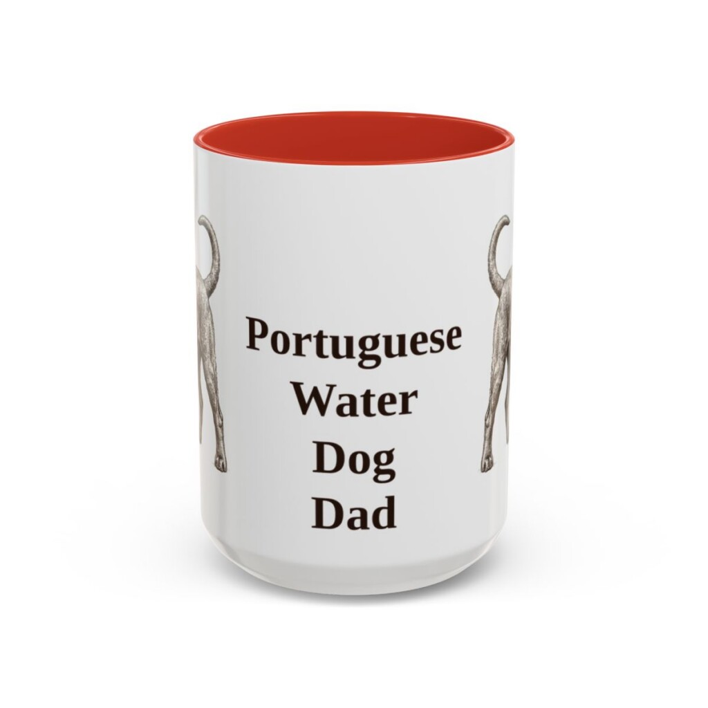 15oz Portuguese Water Dog Dog Dad Mug, Red, front view