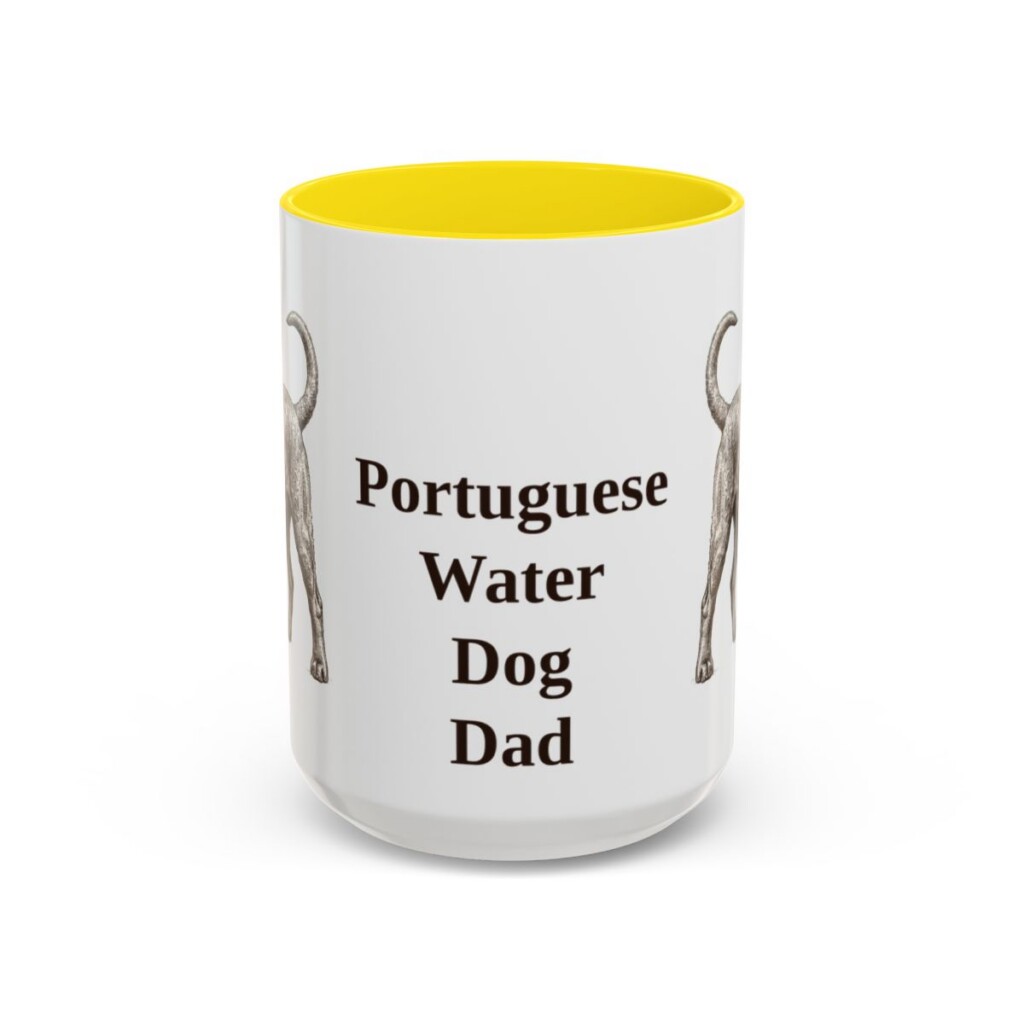 15oz Portuguese Water Dog Dog Dad Mug, Yellow, front view
