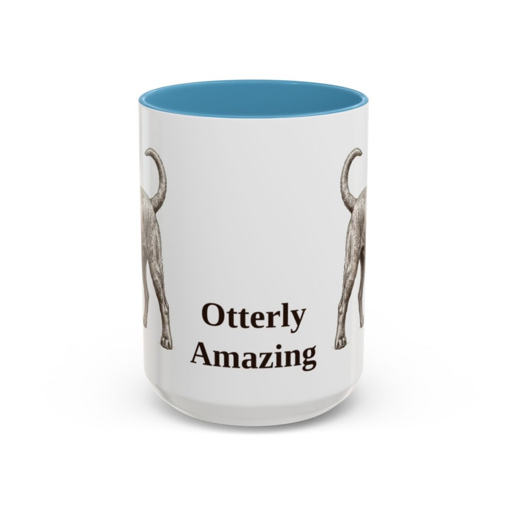15oz Funny Portuguese Water Dog Mug, Light Blue, front view