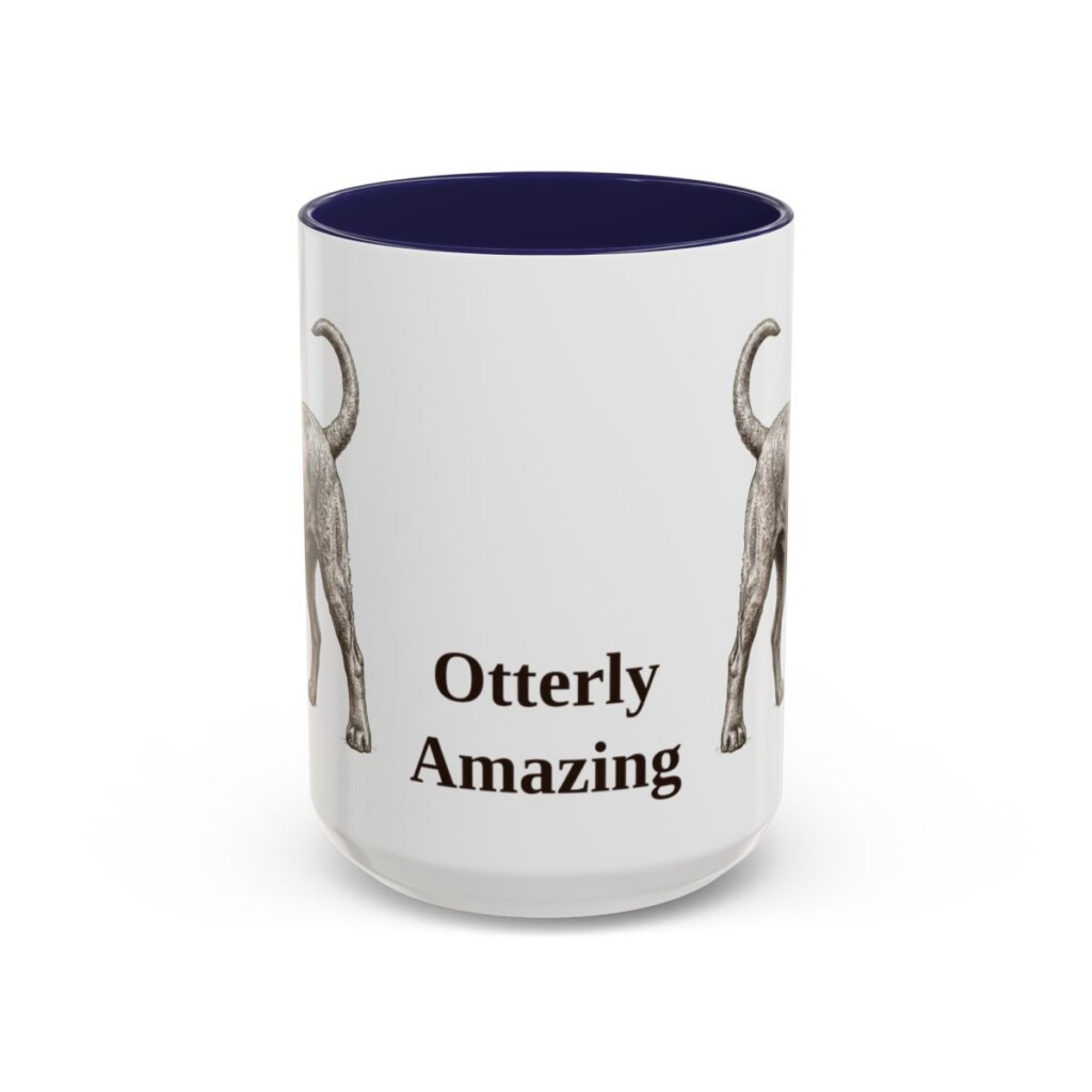 15oz Funny Portuguese Water Dog Mug, Navy, front view