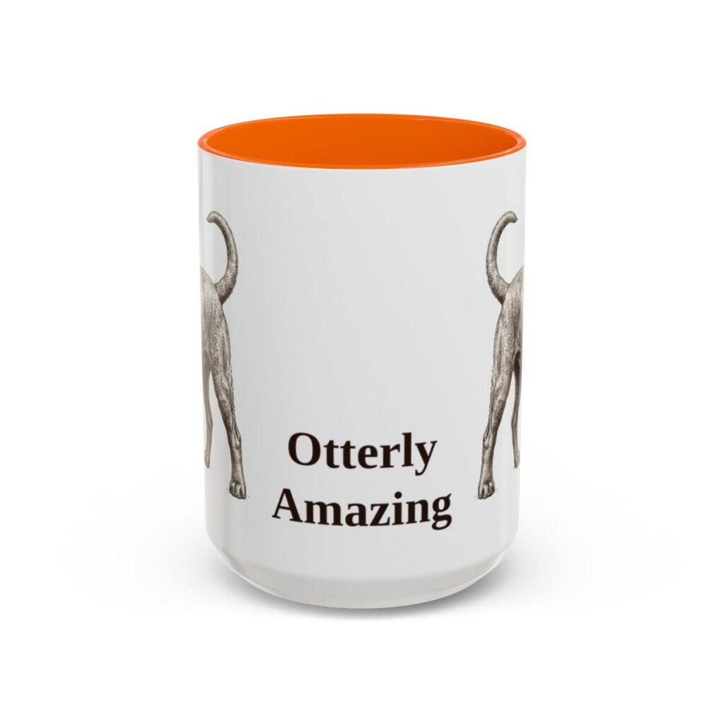 15oz Funny Portuguese Water Dog Mug, Orange, front view