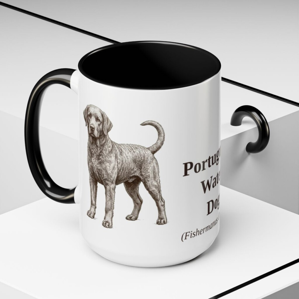 15oz-portuguese-water-dog-mug-latin-black-context-2 15oz Portuguese Water Dog Latin Mug, Black, lifestyle photo